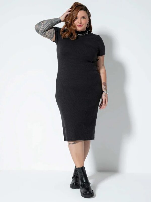 VESTIDO CANELADO MIDI PLUS SIZE C81081 CAT