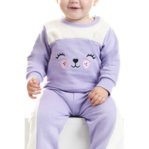 CONJ BABY FEM CASACO BORDADO E CALCA MOLETOM HR