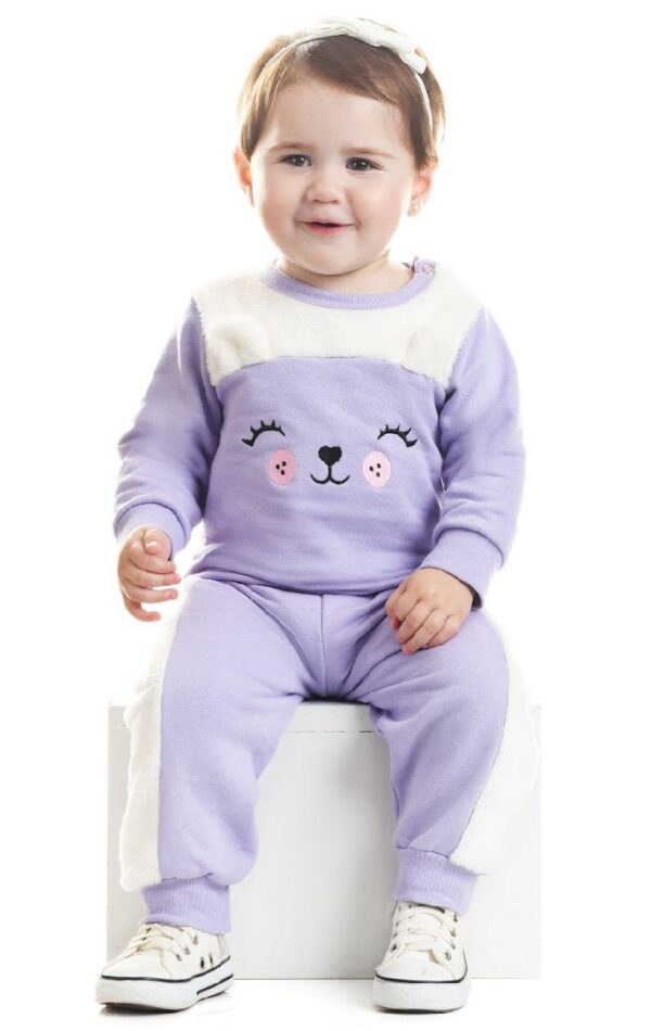 CONJ BABY FEM CASACO BORDADO E CALCA MOLETOM HR