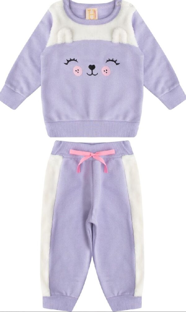 CONJ BABY FEM CASACO BORDADO E CALCA MOLETOM HR